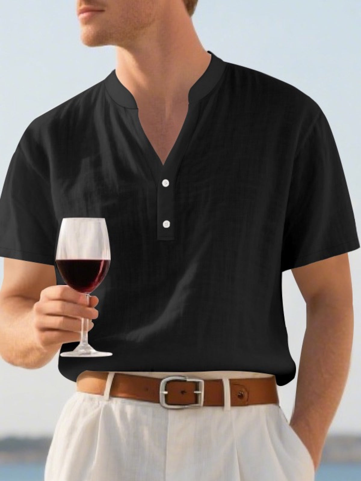 Men's Linen Blend Short Sleeve Shirt Lightweight Casual Summer Button Shirt product image