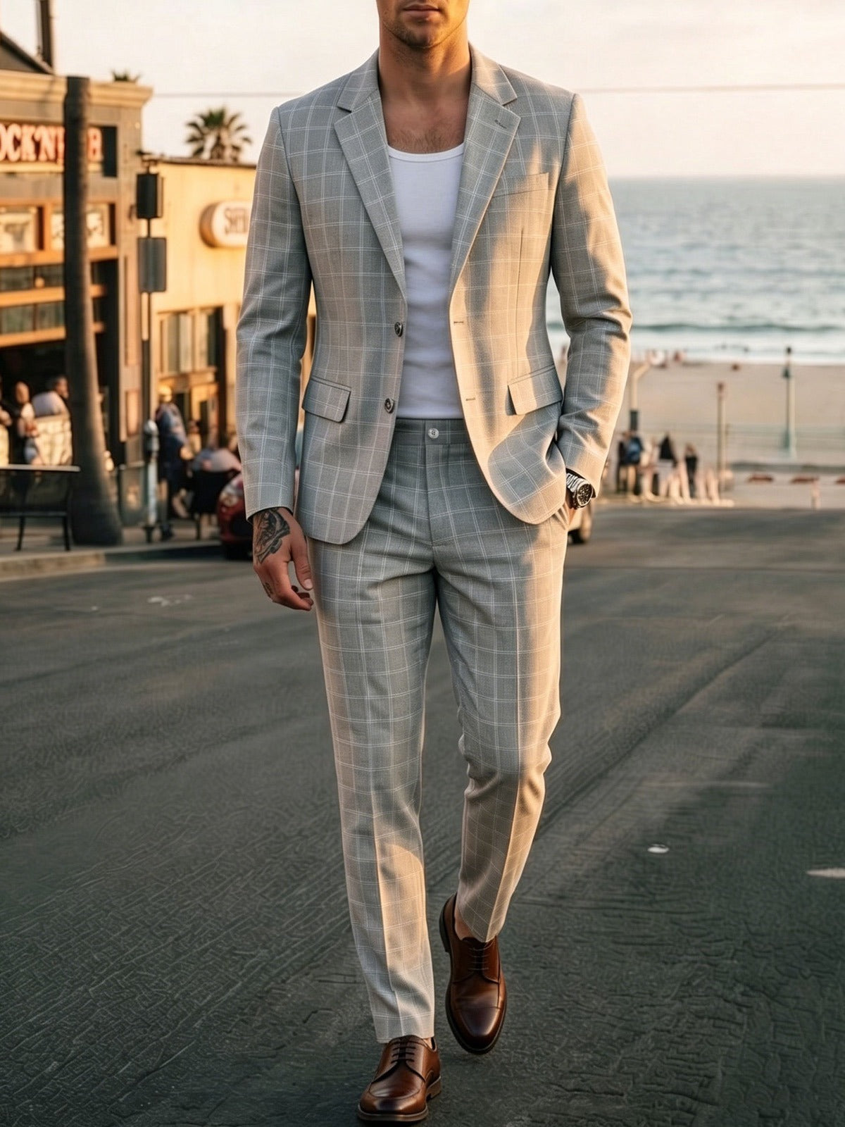 Men's Lightweight Business Blazer and Pants Set Casual Summer Suit Outfit product image