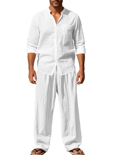 Men's Linen Blend Summer Shirt and Pants Set Lightweight Casual Beach Outfit product image