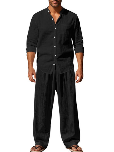 Men's Linen Blend Summer Shirt and Pants Set Lightweight Casual Beach Outfit product image
