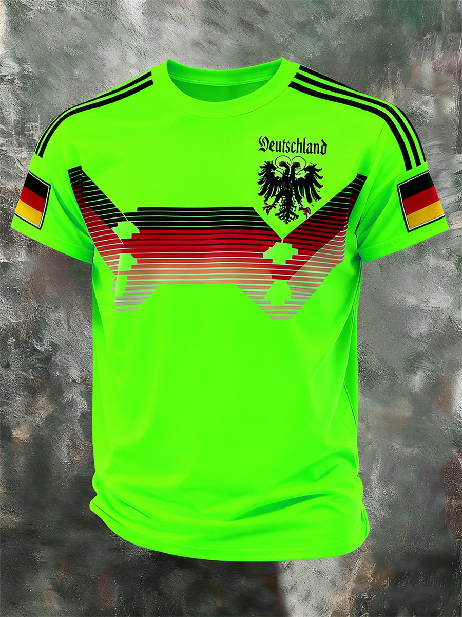 Men's Fashion German Football Team Fan Print Crew Neck T-Shirt