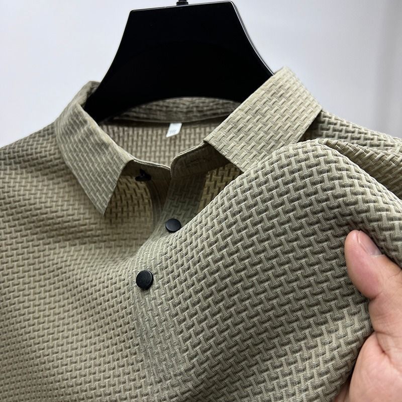 Men's Daily Breathable Button Short Sleeve Solid Polo Shirt
