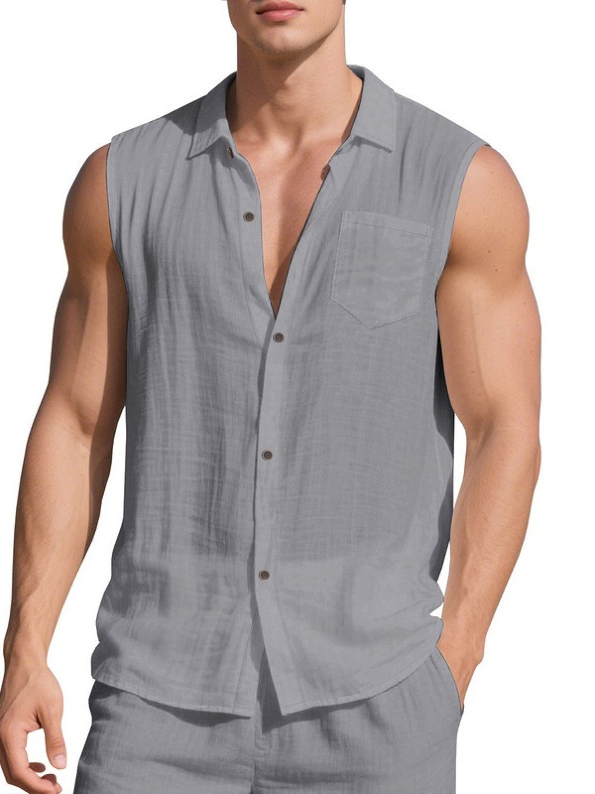 Men's Sleeveless Linen Vest Shirt Lightweight Casual Summer Top product image