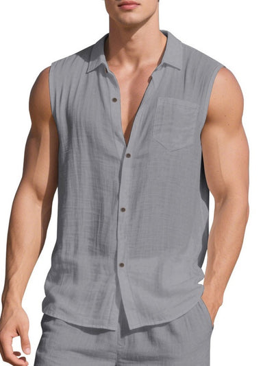 Men's Sleeveless Linen Vest Shirt Lightweight Casual Summer Top product image