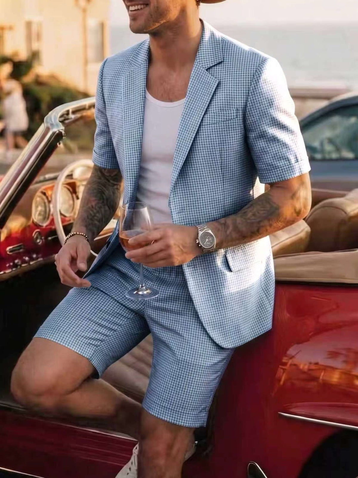 Men's Lightweight Business Blazer and Pants Set Casual Summer Suit Outfit product image
