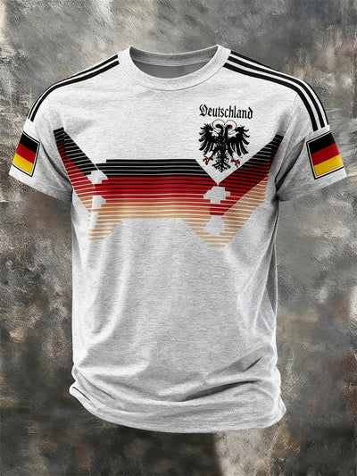 Men's Fashion German Football Team Fan Print Crew Neck T-Shirt