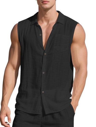 Men's Sleeveless Linen Vest Shirt Lightweight Casual Summer Top product image