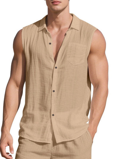 Men's Sleeveless Linen Vest Shirt Lightweight Casual Summer Top product image