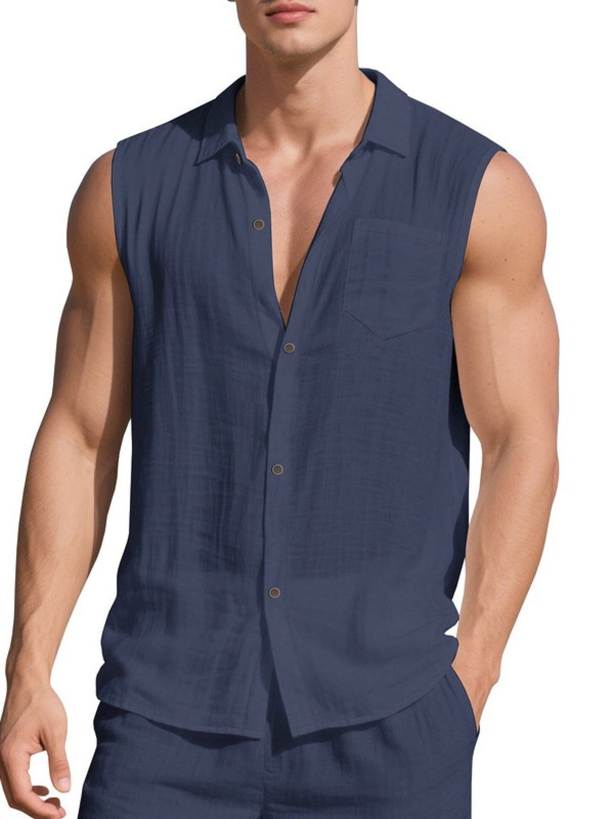 Men's Sleeveless Linen Vest Shirt Lightweight Casual Summer Top product image