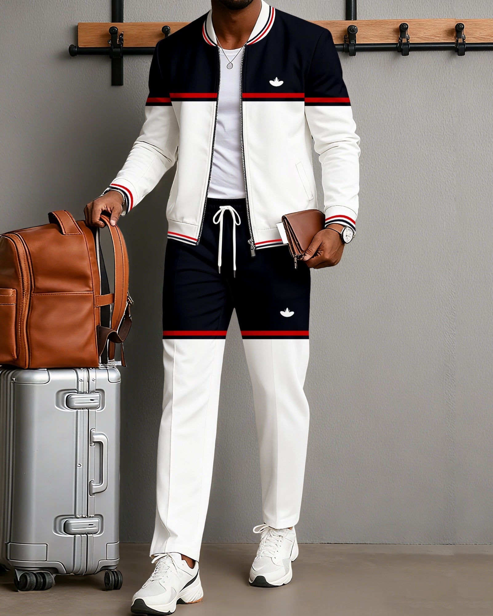 Men's Minimalist Color-Block Jacket Sports Jogging Set 18