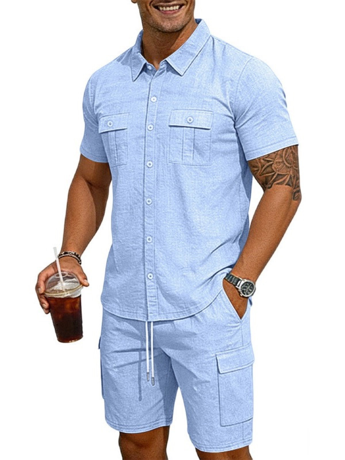 Men's Lyocell Cotton Casual Bermuda Shorts Elastic Waist Summer Shorts product image