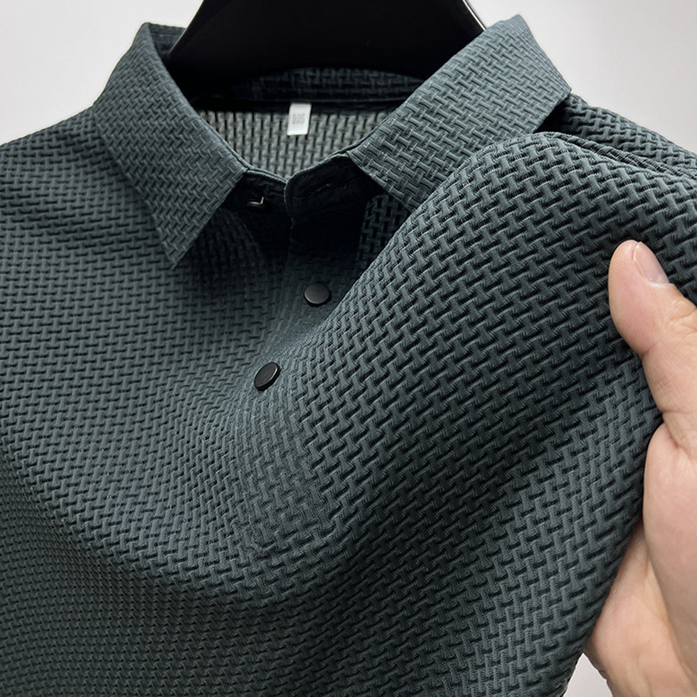 Men's Daily Breathable Button Short Sleeve Solid Polo Shirt
