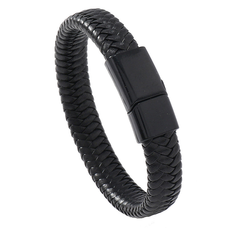 Vintage Leather Woven Cord Magnetic Buckle Bracelet