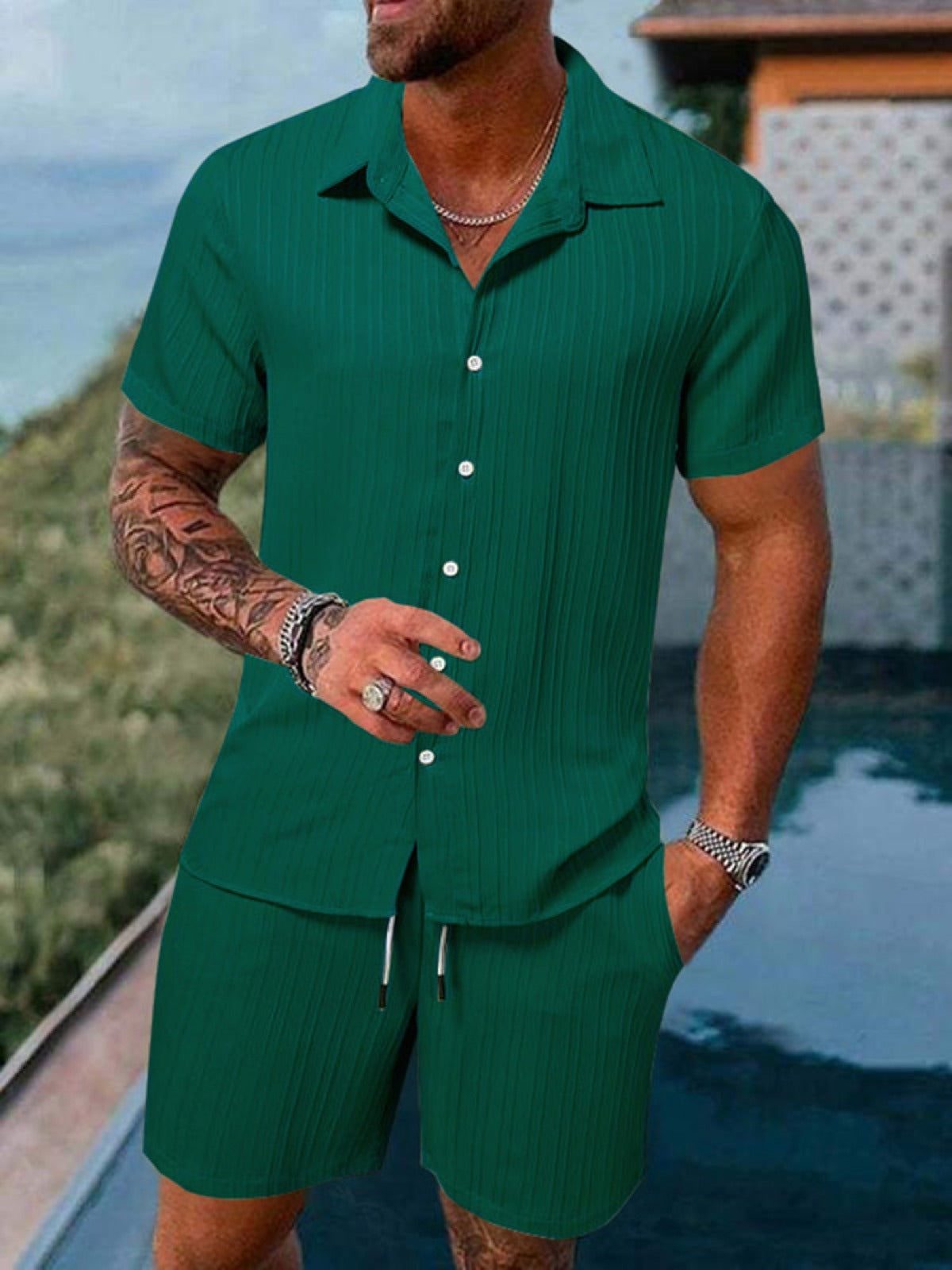 Men's Lyocell Cotton Casual Bermuda Shorts Elastic Waist Summer Shorts product image