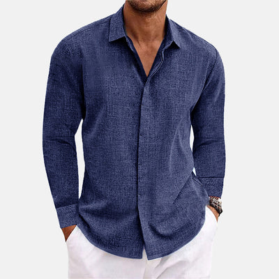 Men's Linen Single Breasted Plain Long Sleeve Shirt