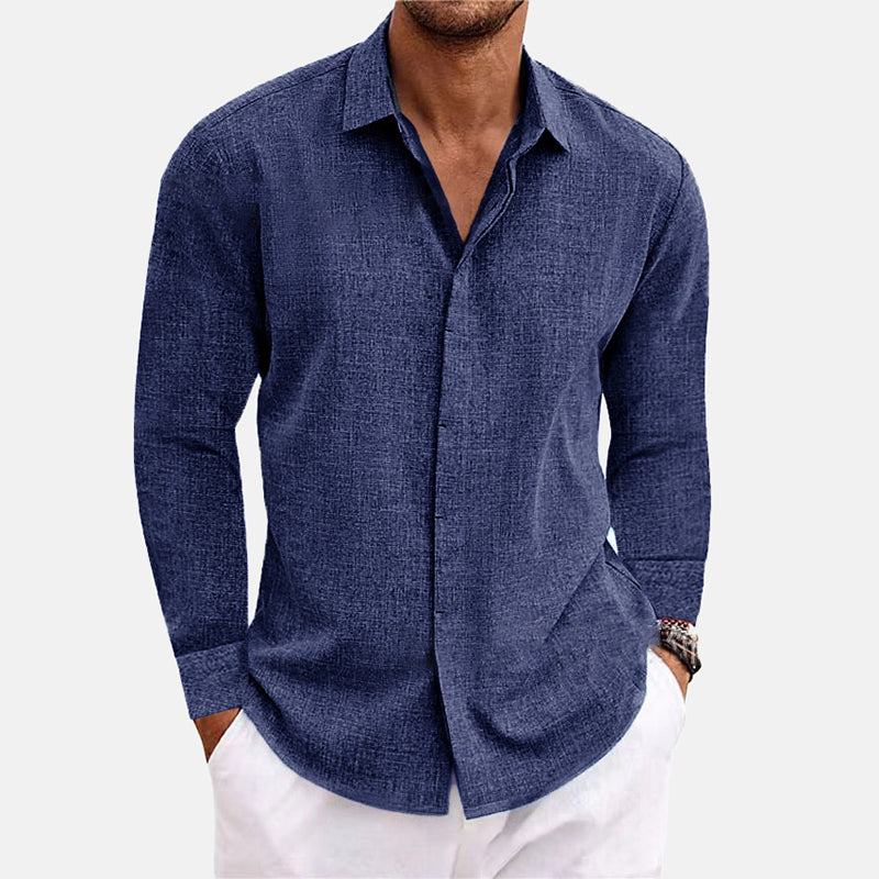 Men's Linen Single Breasted Plain Long Sleeve Shirt