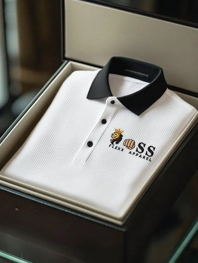 Men's Fashion Business Style Letter Printed Waffle Casual Short Sleeve POLO Shirt