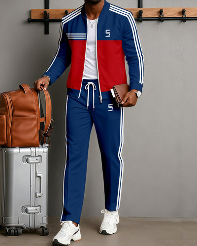 Men's Minimalist Color-Block Jacket Sports Jogging Set 22