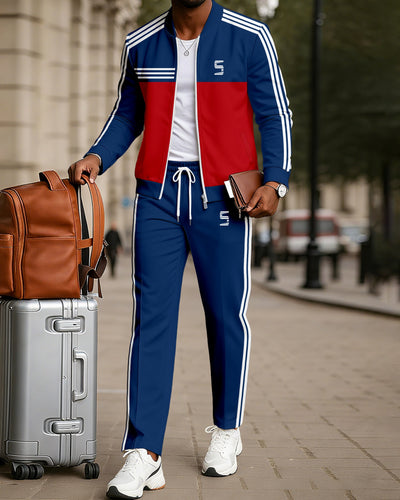 Men's Minimalist Color-Block Jacket Sports Jogging Set 22