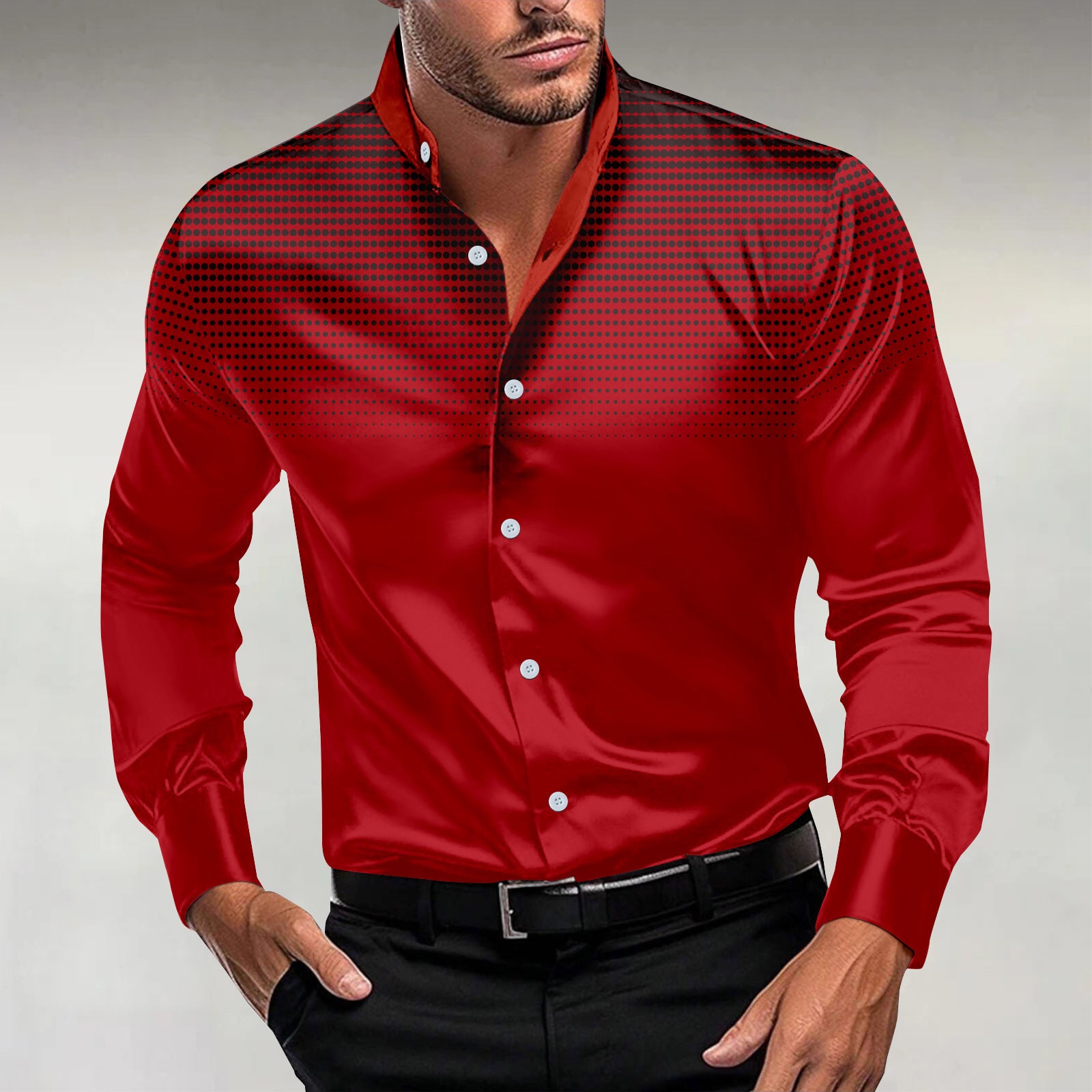 Men's Casual Dots Print Stand Collar Long Sleeve Shirt