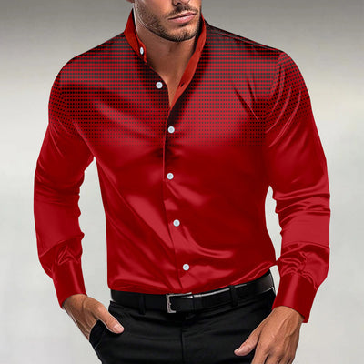 Men's Casual Dots Print Stand Collar Long Sleeve Shirt