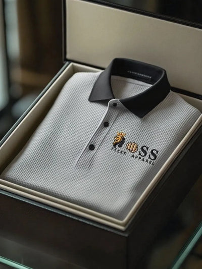 Men's Fashion Business Style Letter Printed Waffle Casual Short Sleeve POLO Shirt
