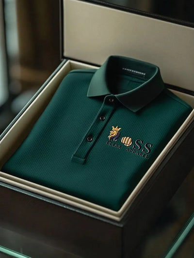 Men's Fashion Business Style Letter Printed Waffle Casual Short Sleeve POLO Shirt