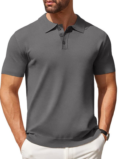 Classic Solid Color Knit Polo Shirt