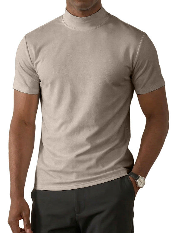 Men's High-Neck Slim Fit Casual Short-Sleeve T-Shirt