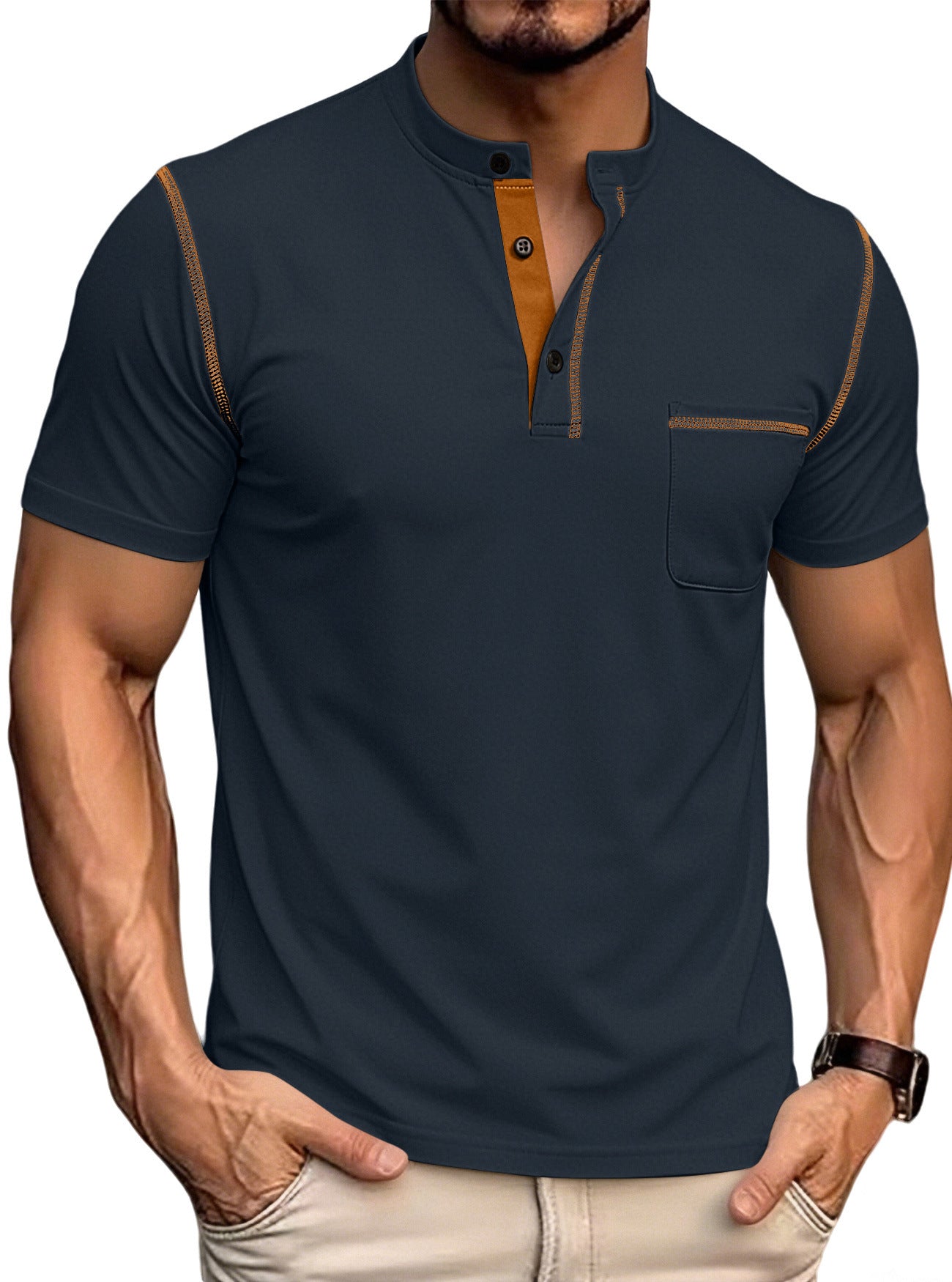 Men's Quick-Dry Henley Short Sleeve T-Shirt product image