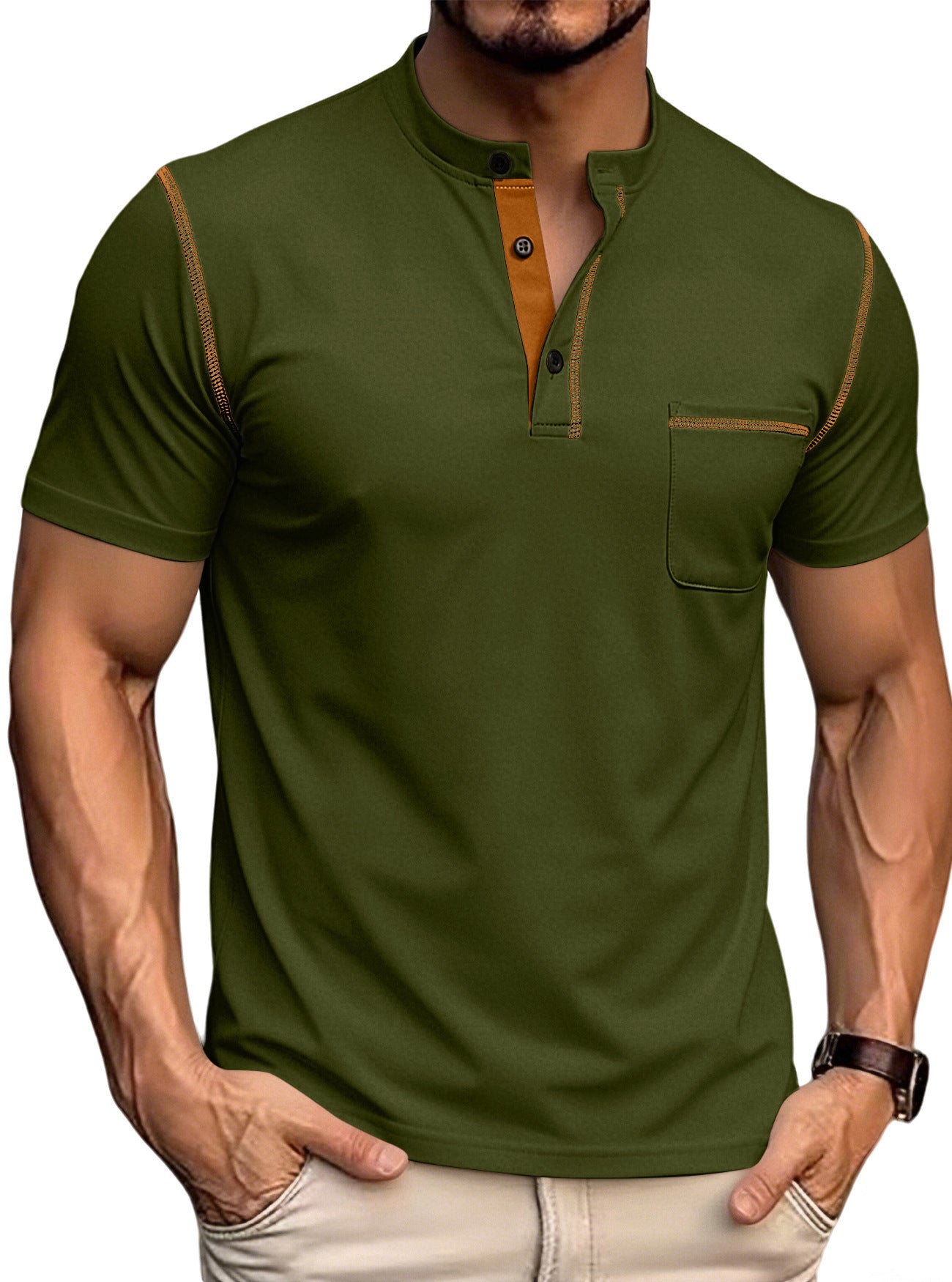Men's Quick-Dry Henley Short Sleeve T-Shirt product image