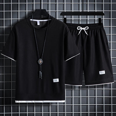Summer Men's Waffle Sets Casual T-Shirt And Shorts Set Male Sports Suit Solid Color Tracksuit Loose Suits