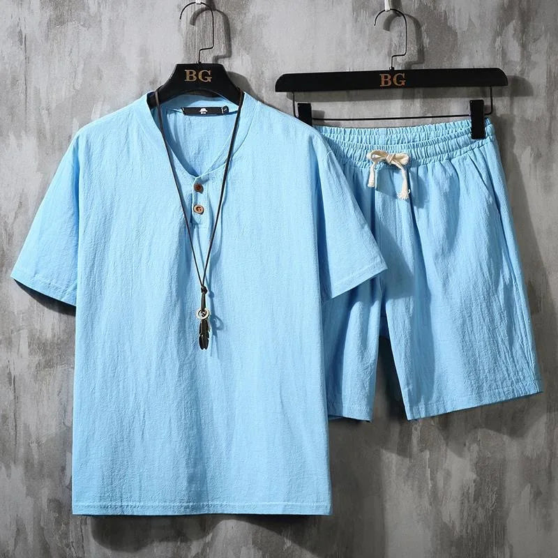 2023 Summer New Men's Classic Fashion Cotton and Linen Two-Piece Men's Leisure Loose Comfortable Large Size High-Quality Suit