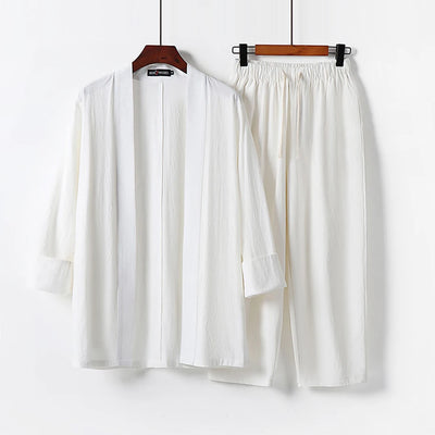 9XL Plus Size Shirts Pants Sets Japan Style Cotton Linen Kimono Suits Man Big Size Summer Shirts and Pants Sets 8XL 7XL