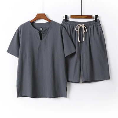 Summer Sets Men Linen T-shirt Shorts Suits Fashion Casual Solid Color Suits Male Plus Size 9XL Chinese Traditional Style Sets