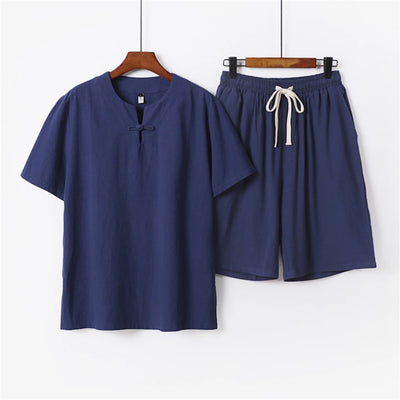 Summer Sets Men Linen T-shirt Shorts Suits Fashion Casual Solid Color Suits Male Plus Size 9XL Chinese Traditional Style Sets