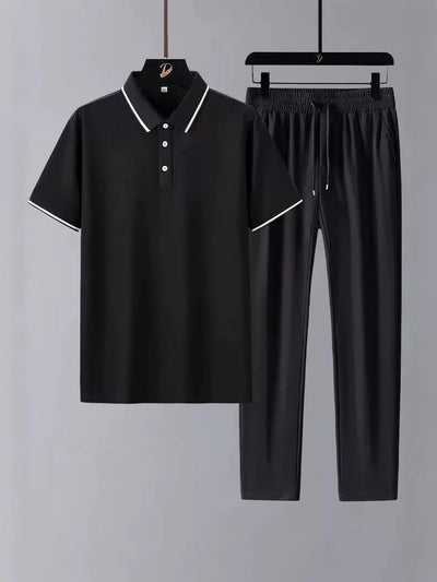 New Summer Fashion Trendy Comfortable Breathable Short Sleeve Polo Shirt Set Men's Casual Loose Sports Plus Size Two-Piece Set