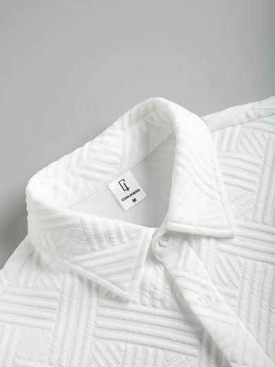 Men's Korean Luxury Textured Set, 3D Embossed Shirt & Matching Shorts, Loungewear