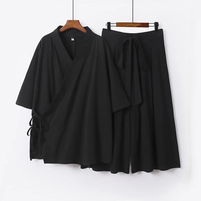 2026 Chinese Style Men's Linen Suit Tang Style Zen Style Hanfu Taoist Long Robe Top Pants Cotton and Linen Loose Two-piece Set