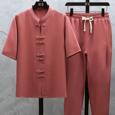 Shirts + Pants 2026 summer 100% Cotton linen Sportswear Men's Casual Sets spring Male Fashion trousers and shirts men size M-5XL