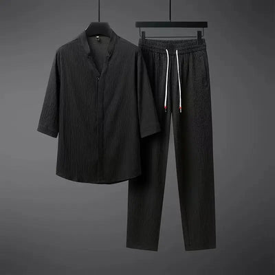 Chinese style Shirts + Pants summer 100% Cotton linen Sportswear Men's Casual Sets spring Male Fashion Chinese style trousers