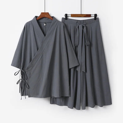 2026 Chinese Style Men's Linen Suit Tang Style Zen Style Hanfu Taoist Long Robe Top Pants Cotton and Linen Loose Two-piece Set