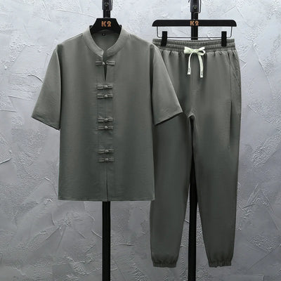 Shirts + Pants 2026 summer 100% Cotton linen Sportswear Men's Casual Sets spring Male Fashion trousers and shirts men size M-5XL