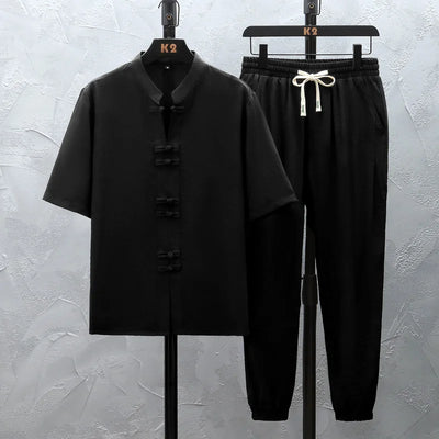 Shirts + Pants 2026 summer 100% Cotton linen Sportswear Men's Casual Sets spring Male Fashion trousers and shirts men size M-5XL