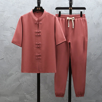 Shirts + Pants 2026 summer 100% Cotton linen Sportswear Men's Casual Sets spring Male Fashion trousers and shirts men size M-5XL