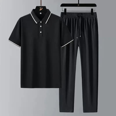 New Summer Fashion Trendy Comfortable Breathable Short Sleeve Polo Shirt Set Men's Casual Loose Sports Plus Size Two-Piece Set