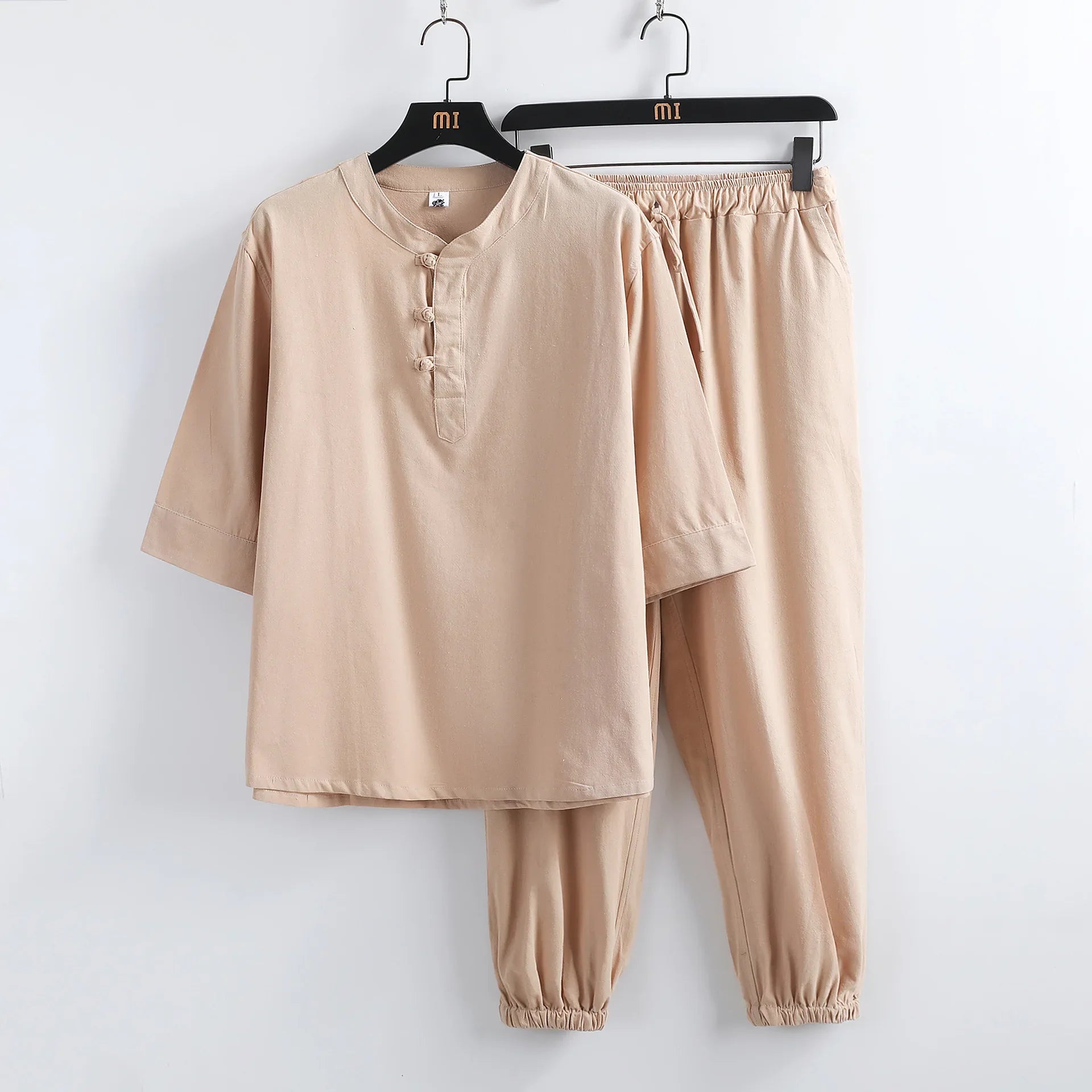 New Men's Cotton Linen Sets Chinese Style Solid Short Sleeve Pants Two Pieces Traditional Clothes Kung Fu Uniform Tang Suit Male