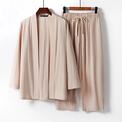 9XL Plus Size Shirts Pants Sets Japan Style Cotton Linen Kimono Suits Man Big Size Summer Shirts and Pants Sets 8XL 7XL