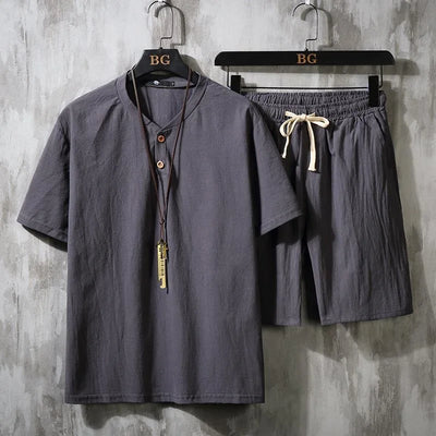 2023 Summer New Men's Classic Fashion Cotton and Linen Two-Piece Men's Leisure Loose Comfortable Large Size High-Quality Suit