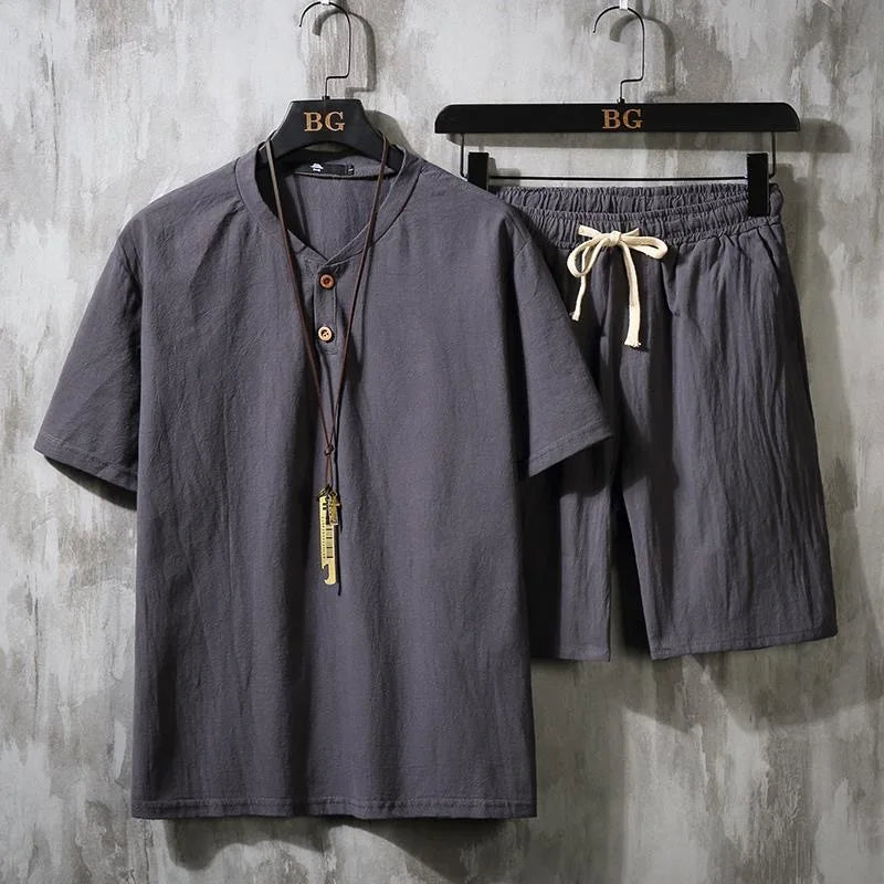 2023 Summer New Men's Classic Fashion Cotton and Linen Two-Piece Men's Leisure Loose Comfortable Large Size High-Quality Suit